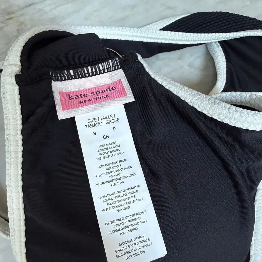 Kate Spade New York Pique Texture Contrast Square Neck Bralette swim top S NWT